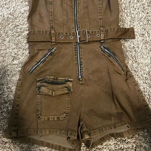 Fashion Nova Brown Utility Jumpsuit